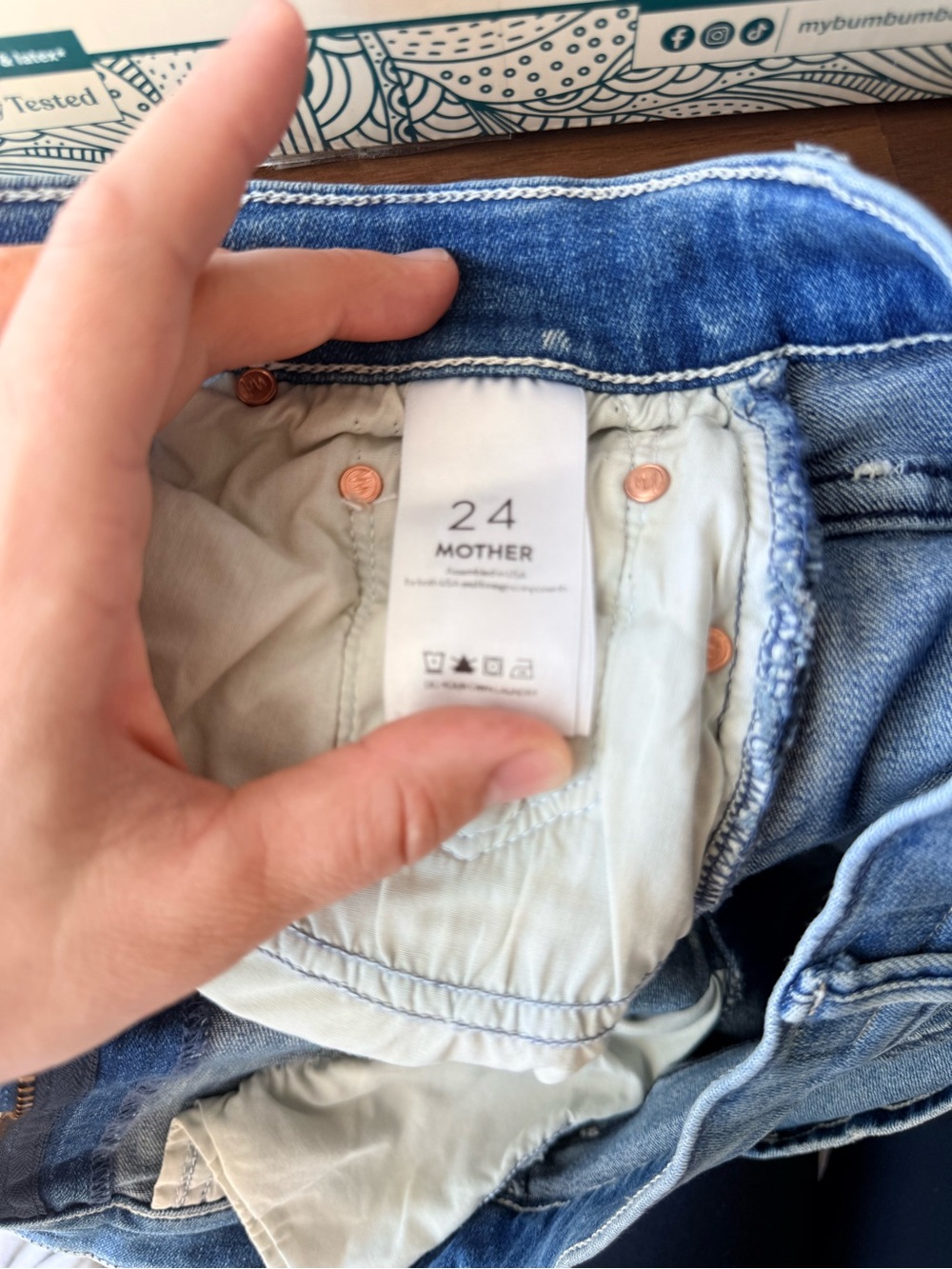 MOTHER  the sacred slit mini skirt Blue Distressed Denim size 24 streetwear boho - Picture 5 of 7